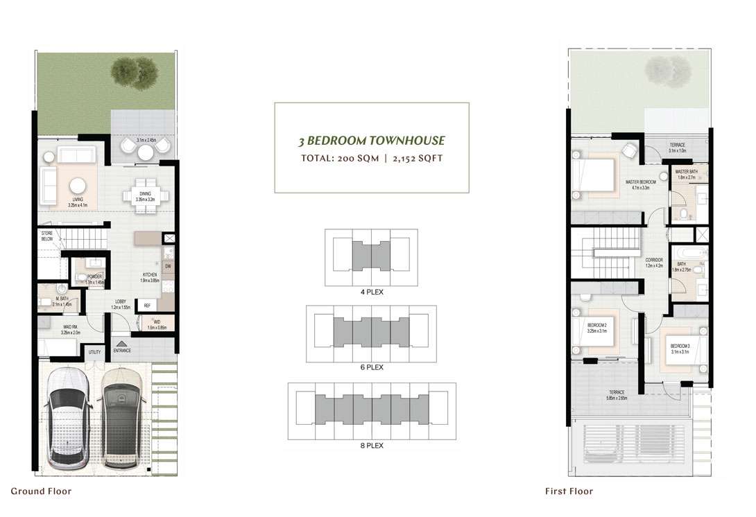 3 BR Townhouses, Size 2152 sq.ft ELAN 1